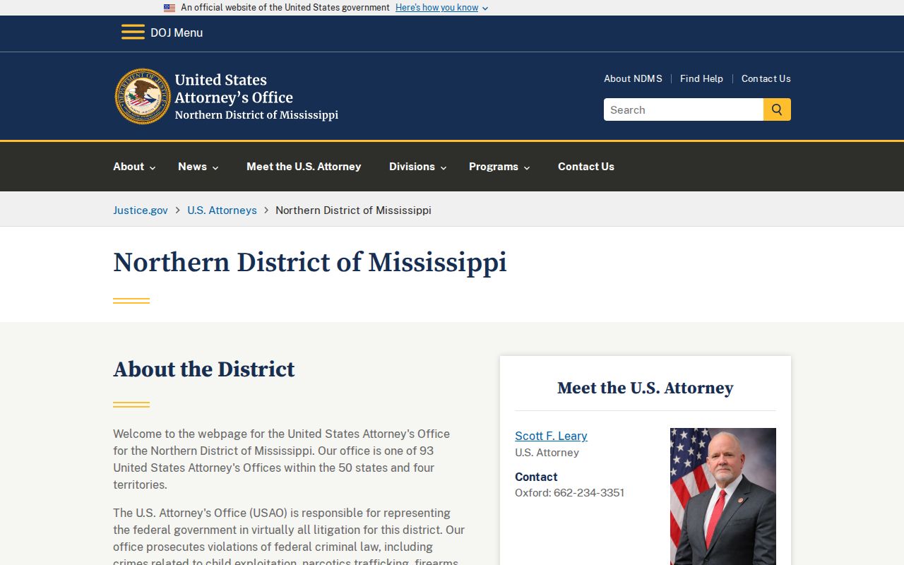 Mississippi arrest records Northern District federal prosecutor source