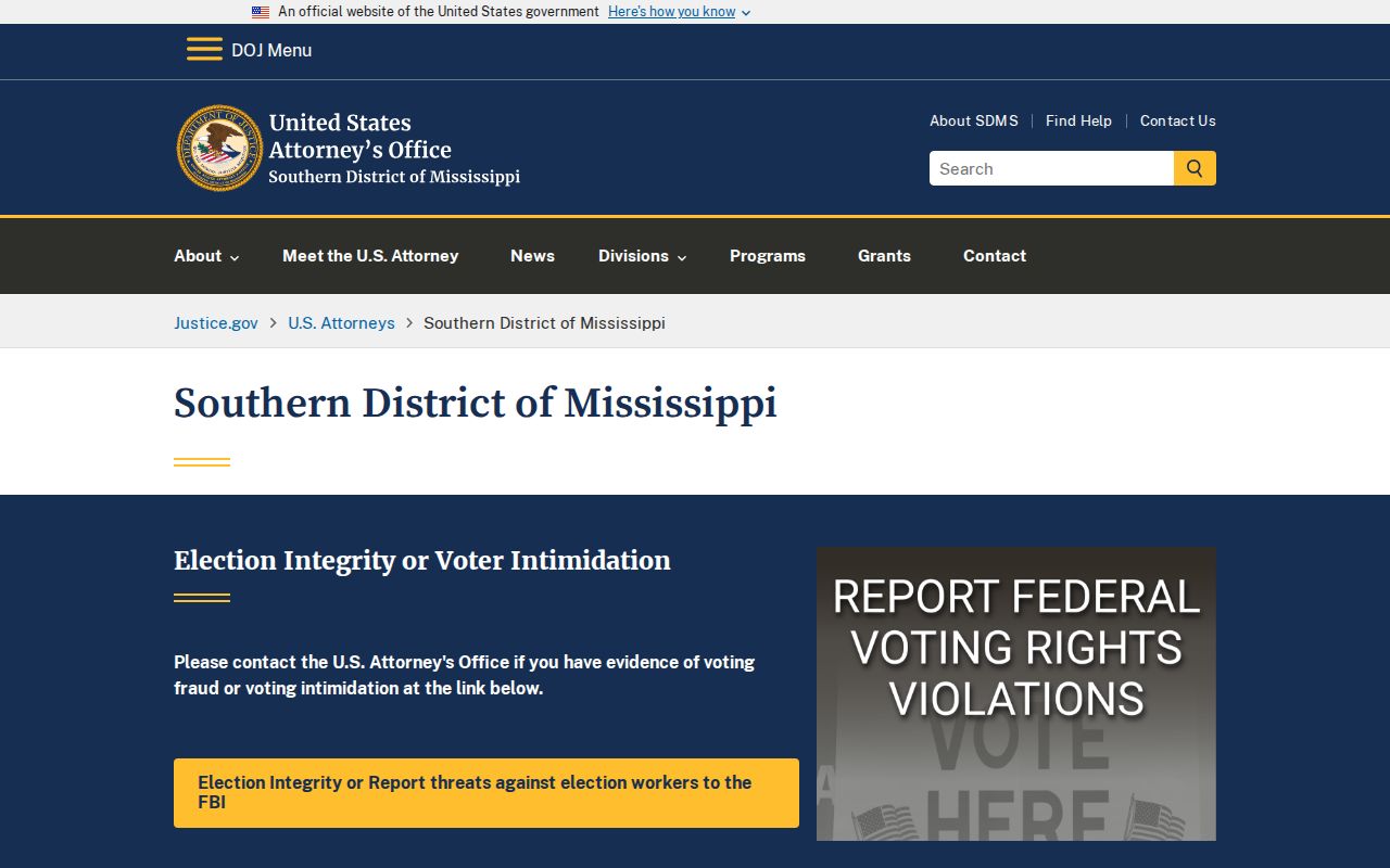 Mississippi arrest records Southern District federal prosecutor source