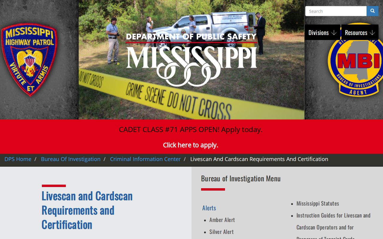 Mississippi arrest records CIC criminal history technical materials