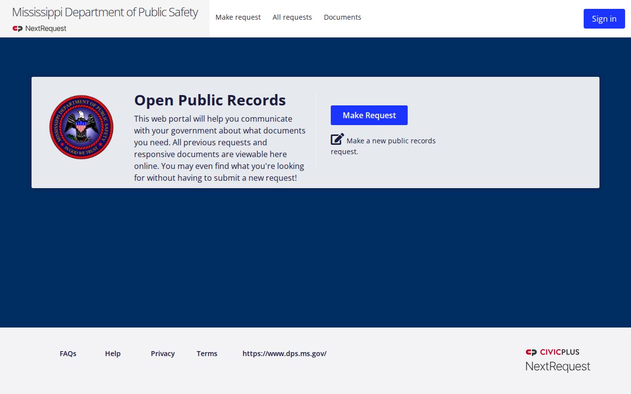 Mississippi arrest records MDPS public records request portal