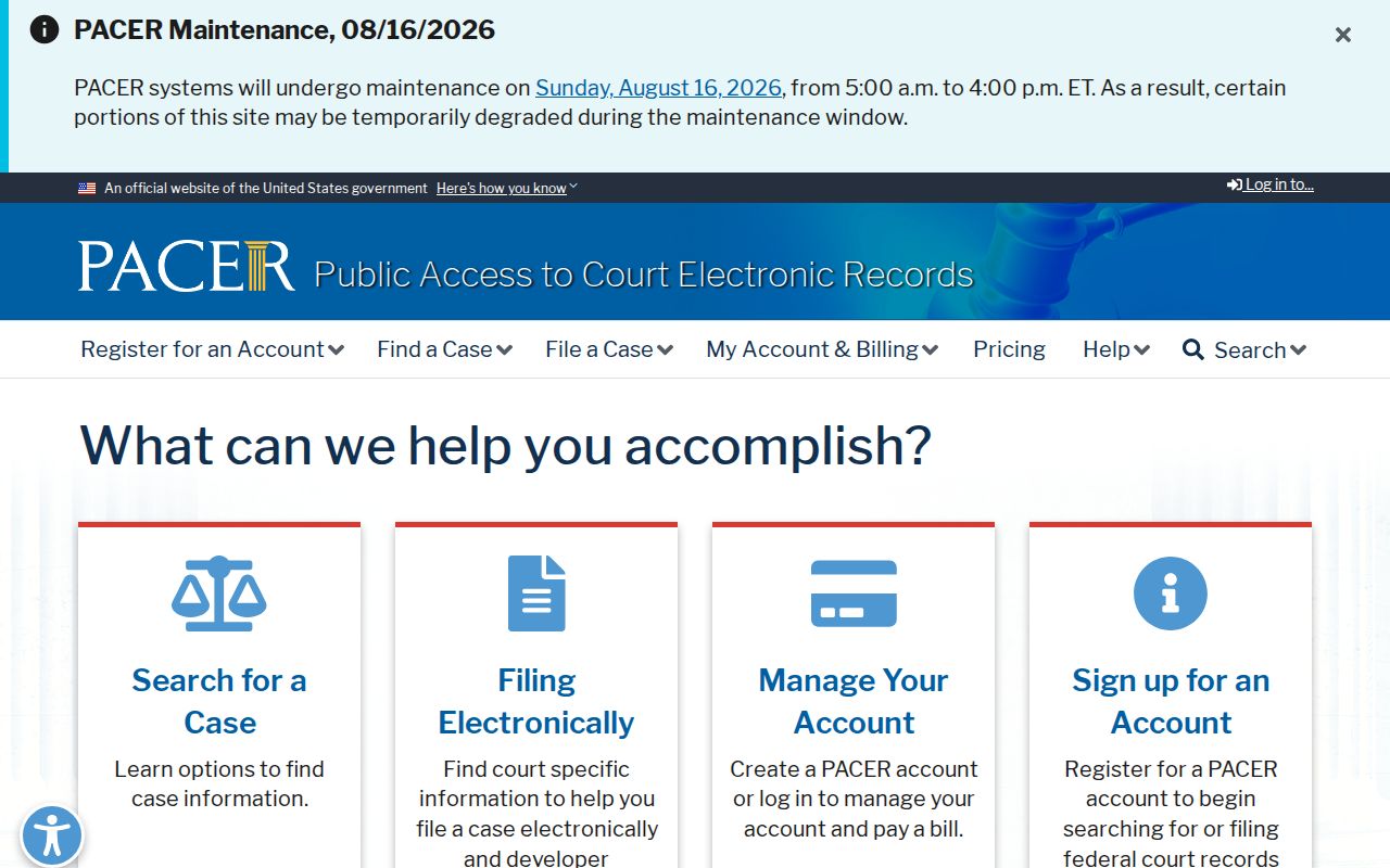 PACER access for federal court dockets in Mississippi