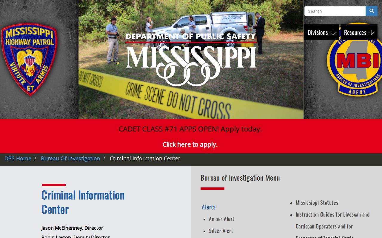 Mississippi criminal court records Criminal Information Center page