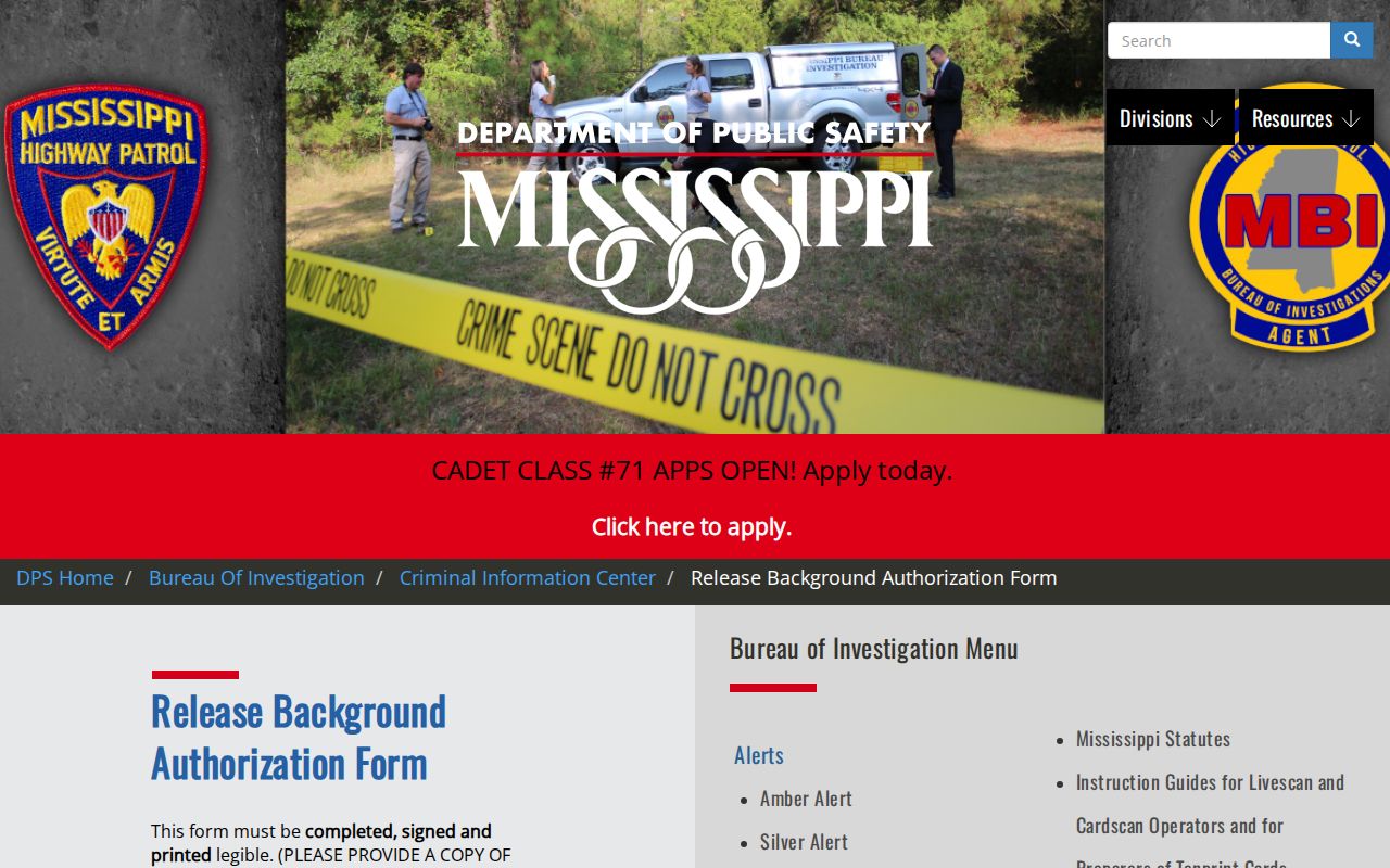 Mississippi criminal court records official CIC release instructions