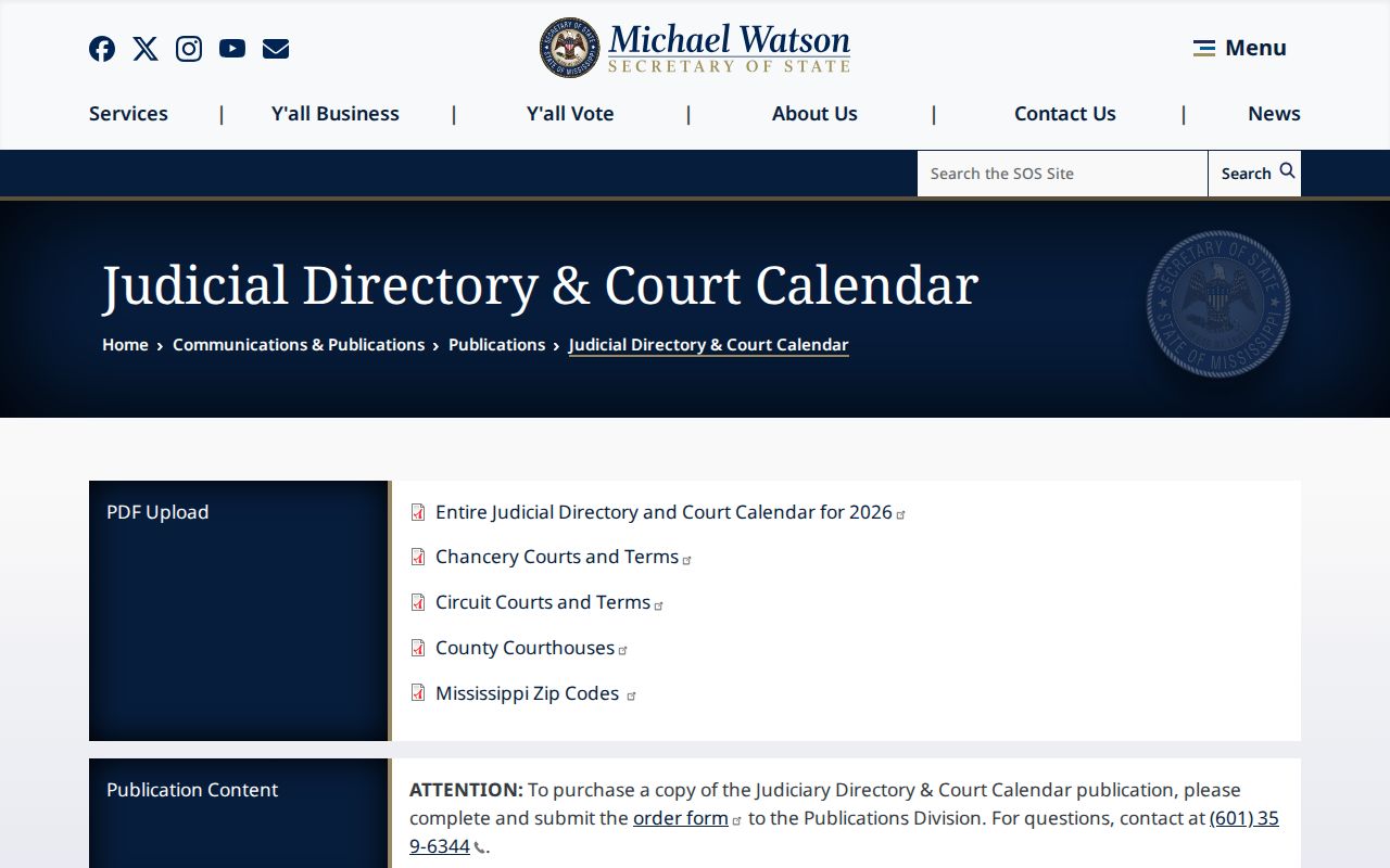 Mississippi court records judicial directory and calendar source