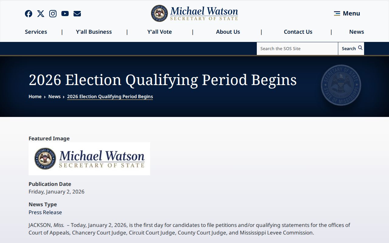 Mississippi court records judicial election qualifying notice
