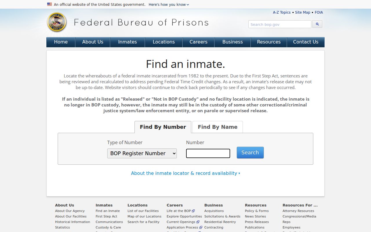 Mississippi inmate records federal Bureau of Prisons locator